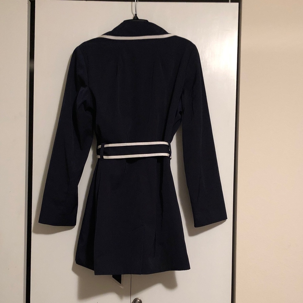 Banana Republic Navy Trench Coat with White Trim Size L - Picture 3 of 7